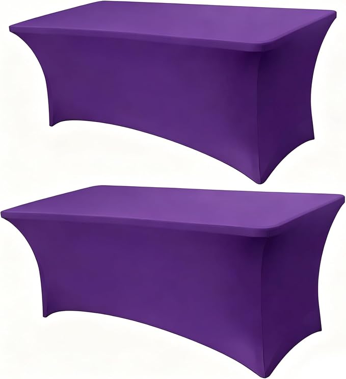 6FT Purple Table Cloth - 2 Pack Fitted Stretch Rectangle Spandex Tablecloth, Washable Table Cover for Party, Picnic, Wedding, Banquet, Birthday and Festival(30" x 72")