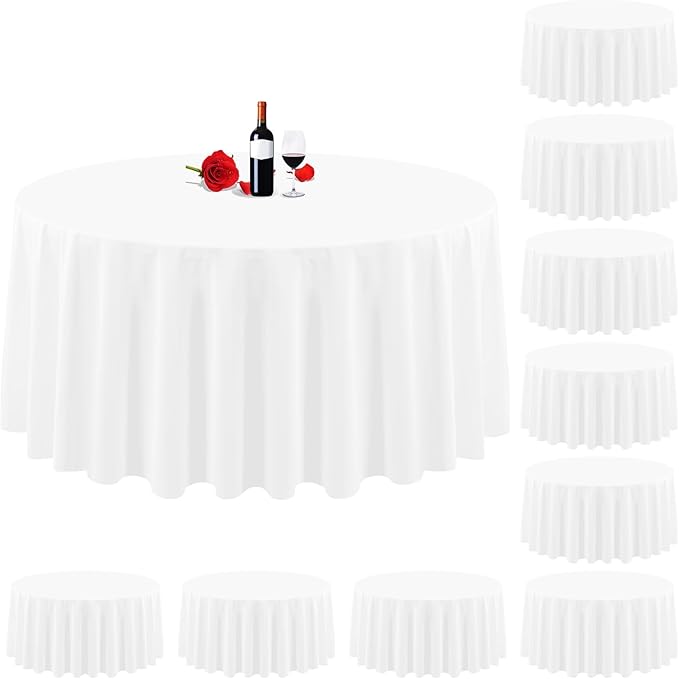 10 Pack Round Table Cloths White Round Tablecloth 120 Inch Washable Polyester Fabric Bulk Linen Tablecloths Table Cover for Parties Wedding Banquet Buffet Dinning