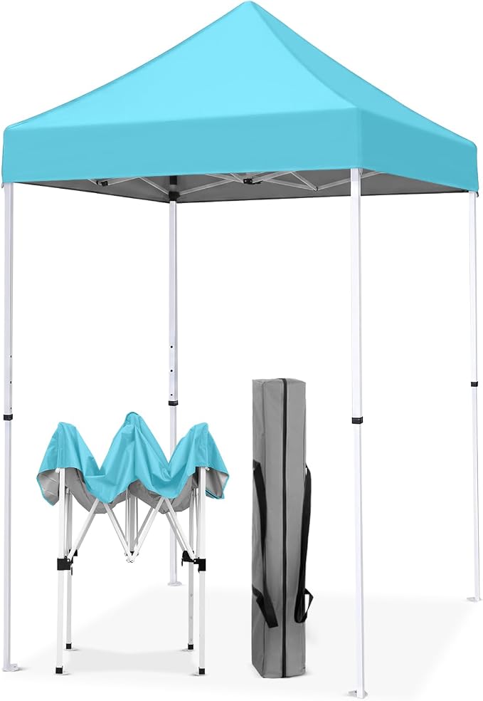 EAGLE PEAK 5x5 Pop Up Canopy Tent Instant Outdoor Canopy Easy Set-up Straight Leg Folding Shelter, Light Blue