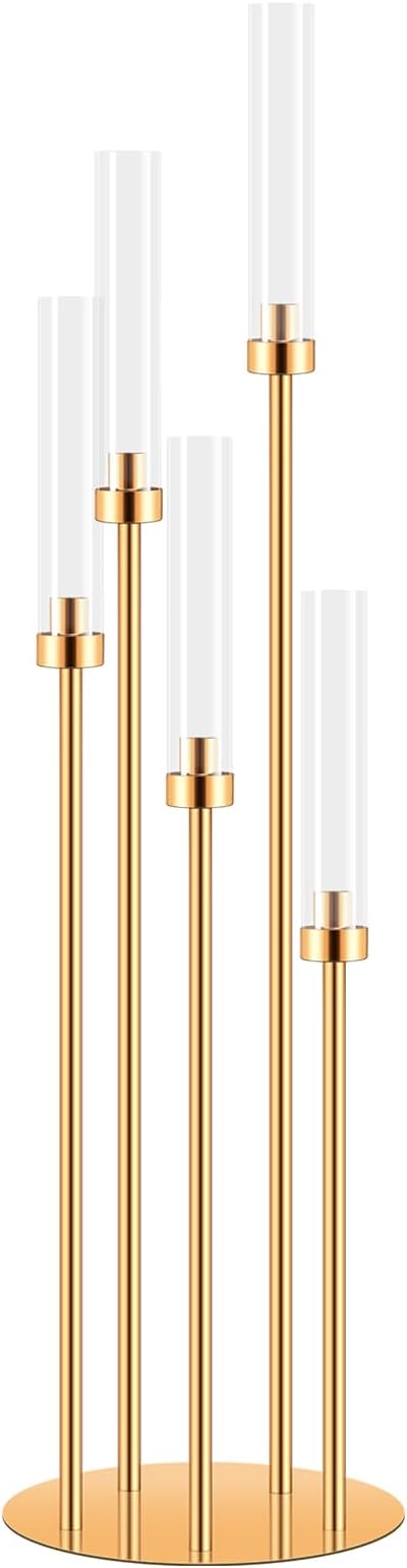 Candelabra Centerpieces for Tables,42'' Tall 5 Arms Candlesticks Holder with Lampshade,Wedding Centerpieces,Gold Candle Holders for Wedding,Home Decoration Housewarming Gift,Fit LED Candles