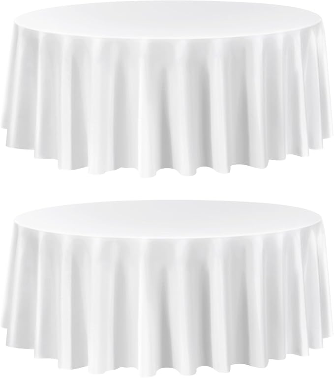 VEVOR White Round Tablecloths 2 Pack, 120 Inches in Diameter, Stain- & Wrinkle- Resistant, Machine Washable Table Clothes, Polyester Fabric Table Covers for Wedding, Party, Banquet, Formal Events