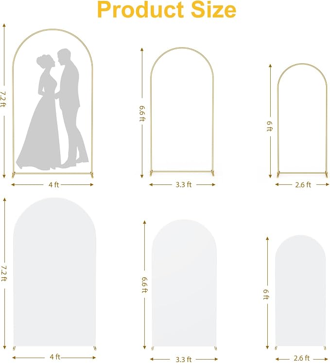 GRENTY Metal Arch Backdrop Stand and Cover Set 7.2FT/6.6FT/6FT, Wedding Arch Frame with Spiral Rotating Joint, 3 Wrinkle-Resistant Cover for Birthday, Anniversary, Wedding, Party, Baby Shower