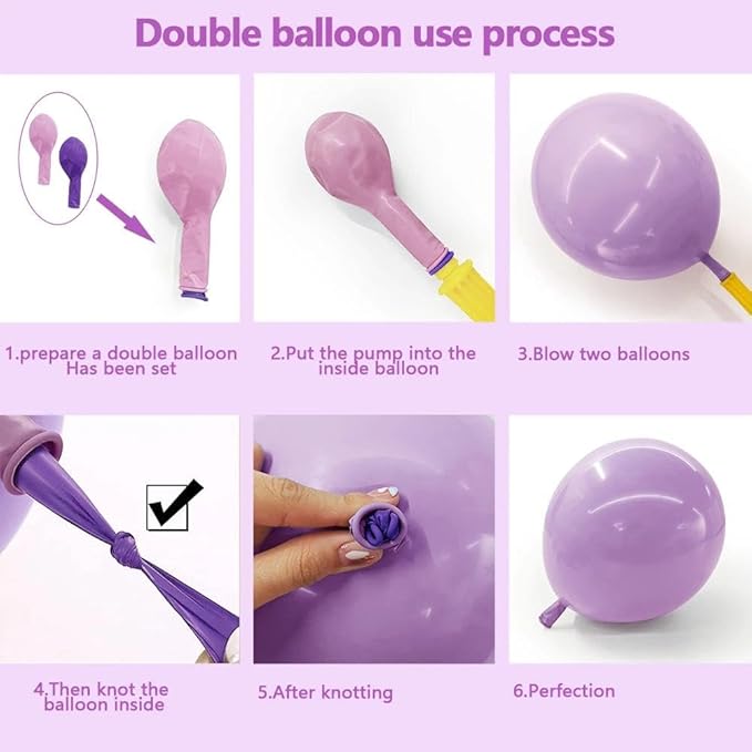 Purple Balloon Garland Double Stuffed Lavender Lilac Macaron Balloons Different Sizes 18/12/5 Inch Latex Pastel Balloons Arch Kit for Birthday Wedding Baby Shower Butterfly Princess Party Decoration