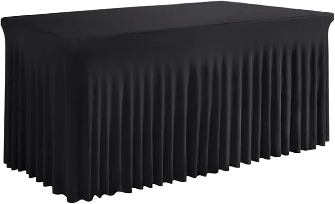 Black Table Skirt, Wrinkle-Free Spandex Table Covers 6ft, Elastic Fitted Washable Tablecloth for Rectangle Tables for Wedding, Banquet, Party, Events
