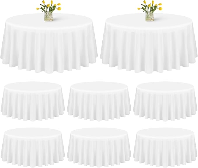 8 Pack White Round Tablecloths - 90 Inch Round Table Cloths Washable Polyester Tablecloths for Wrinkle Resistant Decorative Fabric Table Cover for Dining Wedding Party Banquet
