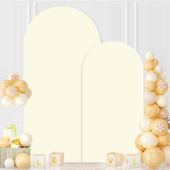 MODFUNS Ivory Arch Cover Set 6&7.2ft Spandex Arch Backdrop Cover Set of 2 Fitted Arched Frame Covers Double Sided Chiara Backdrop Covers for Wedding Birthday Party Reception Banquet Decoration
