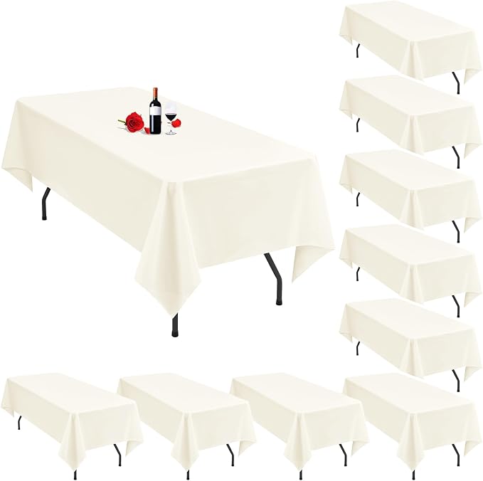 10 Pack Ivory Tablecloth 60 x 102 Inch Tablecloths for 6 Foot Rectangle Tables Ivory Table Cloth Washable Polyester Fabric Table Cloths for Parties Wedding Banquet Christmas
