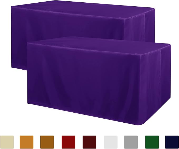 Obstal 2 Pack Table Clothes for 6 Foot Rectangle Tables - Water Resistant Washable Fabric Polyester Rectangle Table Cover Protector for Wedding, Banquet and Trade Shows, 72L x 30W x 30H Inches, Purple