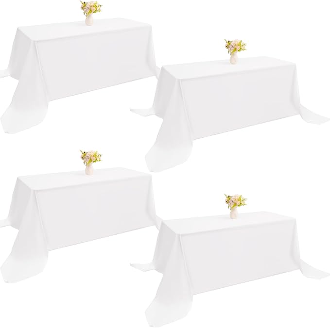 4 Pack Rectangle Tablecloth 90x132Inch White Washable Polyester Table Cover for Wedding Dining Table Buffet Parties Banquet Decoration（White）