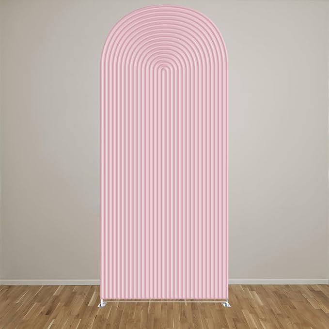 2D Printed Ripples Party Arch Covers Arched Backdrop Cover Stretchy Cover for Party Decoration Round Top Frame Spandex Cover (Pink Cover456,5x2.2ft)