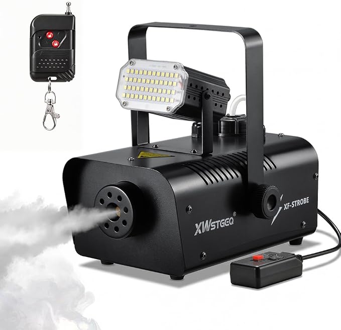 Fog Machine 1000W with Strobe Light, Wireless Remote, Perfect for Halloween, Parties, Concerts, and Events