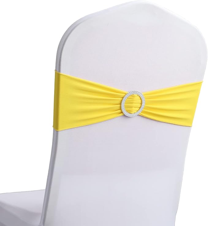 Dimatic Spandex Chair Sashes Bands 50PCS Stretch Chair Cover Ties Bows with Buckle Slider Wedding Party Reception Banquet Decoration (Yellow)