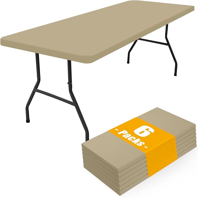Smiry 6 Pack Rectangle Picnic Table Cloth, Waterproof Elastic Fitted Tablecloths, Washable Polyester Rectangular Patio Table Cover for Camping, Indoor and Outdoor (Taupe, 30"x72")