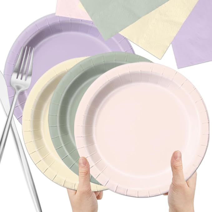 CMUSKO Fairy Birthday Party Decorations - 60pcs Pink Purple Green Plates and Napkins for Spring Wildflower Butterfly Garden Tea Party Tableware Set