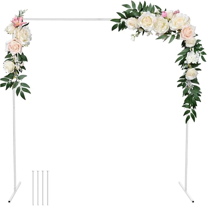 GARFANS Wedding Arch Square 6.56FT x 6.56FT Metal Backdrop Stand with Support Feet Nails Balloon Arch Stand Garden Arbor Frame for Wedding Birthday Party Baby Shower Photo Background Ceremony Decor