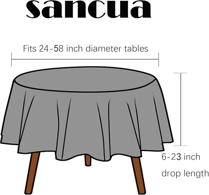 sancua Round Tablecloth - 70 Inch - Water Resistant Spill Proof Washable Polyester Table Cloth Decorative Fabric Table Cover for Dining, Buffet Parties and Camping, White(Fits 24-58 Inch Tables)
