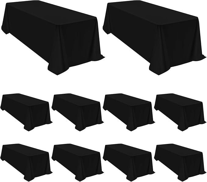 Pesonlook 10Pack Black Tablecloths 90 x 132 Inch, Rectangle Tablecloth for 8ft Table, Tables Polyester Table Cover Washable Cloth Wedding Reception Banquet Party
