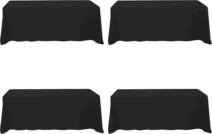 BRILLMAX 4 Pack Black Tablecloths 90 x 156 Inch for 8ft Rectangle Tables - 150 GSM Polyester Fabric, Floor Length Drop, Water, Stain & Wrinkle Resistant Cloth Cover for Wedding Reception Banquet