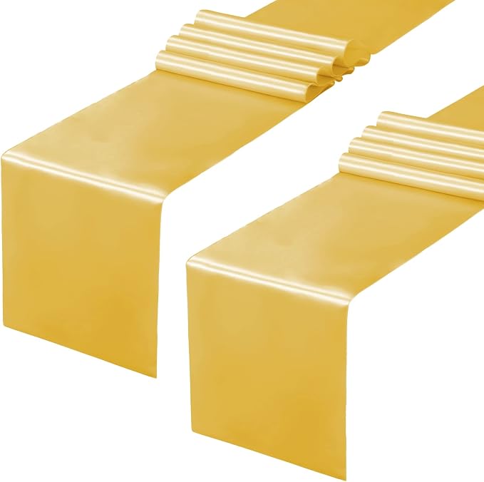 Horbaunal 2 Pack Yellow Gold Satin Table Runner 12 x 108 Inch, Smooth Table Runners for Wedding Banquets Birthday Party