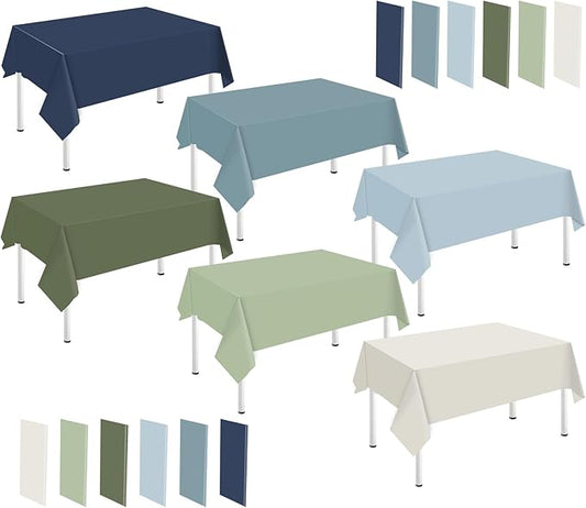 Whaline 24Pcs Plastic Tablecloth Rectangle Table Cover 6-Color Waterproof Sage Green Blue Beige Table Cloth for Birthday Baby Shower Party Decoration Supplies, 54 x 108 Inch