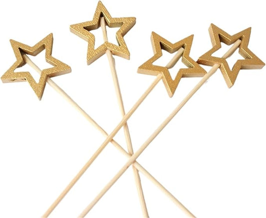Cupcake Toppers 200Pcs Hollowed Out Pentagram Fruit Cake Fashionable Christmas Skewers Summer Party Drinks DIY Decorative Items(Golden)