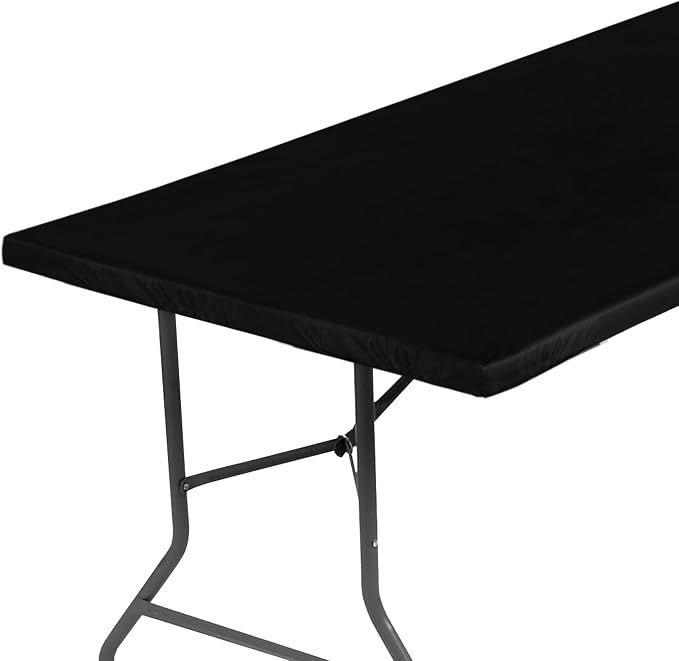 LUSHVIDA Waterproof Plastic Picnic Table Cover for Small Square Vinyl Card Tablecloth with Flannel Backing 24x24 inch - Folding Table Cloth with Elastic Corners, Black