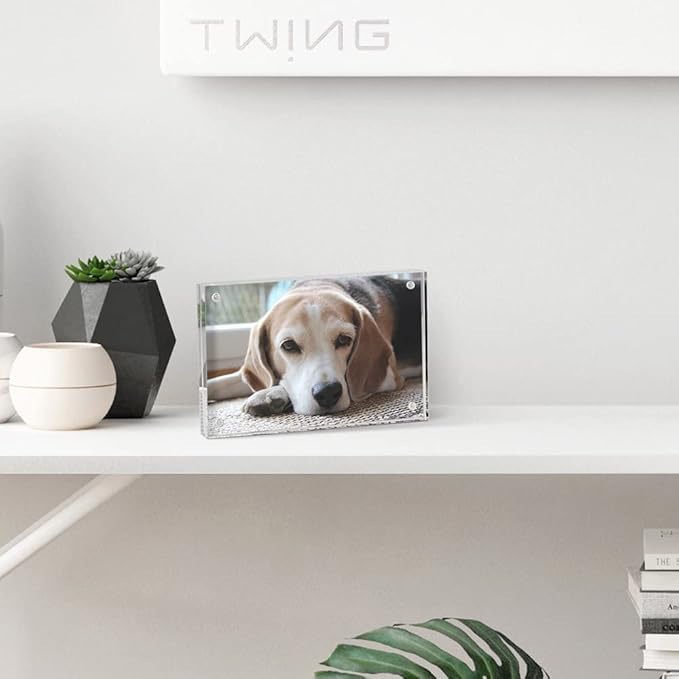 TWING 4x6 Acrylic Picture Frames,24MM Thick Double Sided Magnetic Clear Photo Frame, HD Frameless Magnetic Photo Frame Display for Desktop Gift Ideal, Cleaning Cloth Included