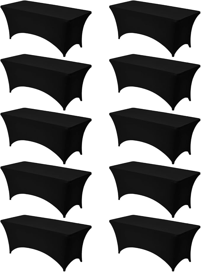VEVOR 10 Pack Table Cloth for 6FT Rectangular Fitted Events, Wrinkle-Resistant Stretch Black Table Covers, Washable Spandex Tablecloth Protector, for Party, Wedding, Cocktail, Banquet, Festival