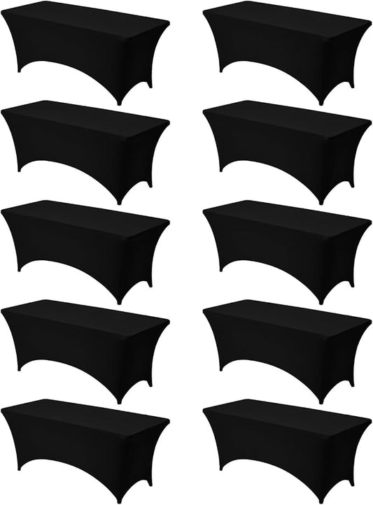 VEVOR 10 Pack Table Cloth for 6FT Rectangular Fitted Events, Wrinkle-Resistant Stretch Black Table Covers, Washable Spandex Tablecloth Protector, for Party, Wedding, Cocktail, Banquet, Festival