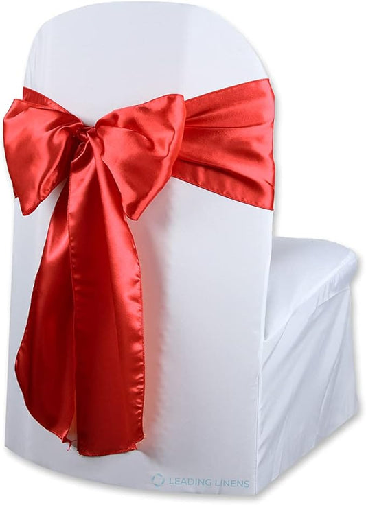 Satin Bow Sash Chair Cover Decoration - Elegant Sashes for Weddings, Banquets, Receptions, Special Events, Restaurants, and Parties - 28 Available Color Choices, Set of 150, Red