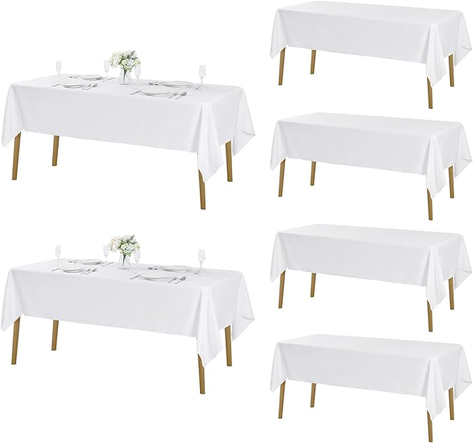 Fokitut 6 Pack Rectangle Tablecloth, 60x120 Inch, Stain Resistant and Wrinkle Polyester Table Cloth, Fabric Table Cover for Kitchen Dining, Wedding, Party, Holiday Dinner-White