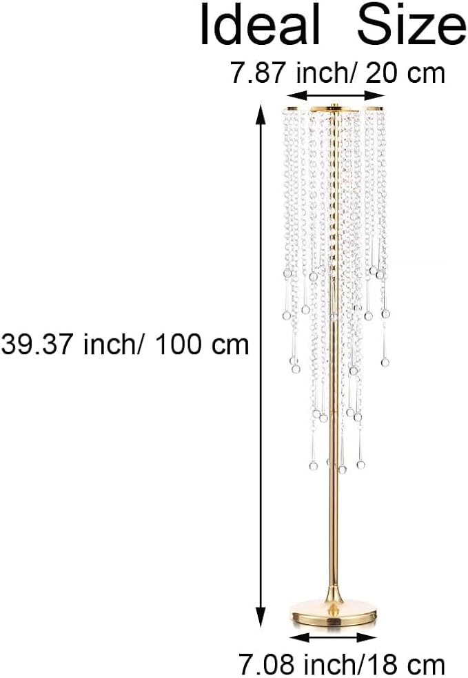 Tall Vases Wedding Centerpieces for Tables - 39.4" Gold Flower Vase with Chandelier Crystal, Centerpiece Table Decorations, Metal Flower Stand for Wedding, Reception, Party, Events, Home Décor, 2 Pcs