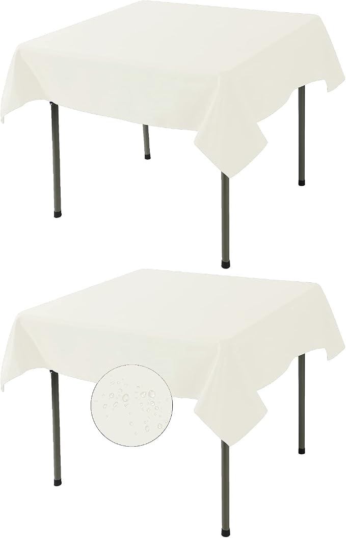 Fokitut 2 Pack Waterproof Square Tablecloth, 52x52 Inch, Stain Resistant and Wrinkle Polyester Table Cloth, Fabric Table Cover for Kitchen Dining, Wedding, Party, Holiday Dinner-Ivory