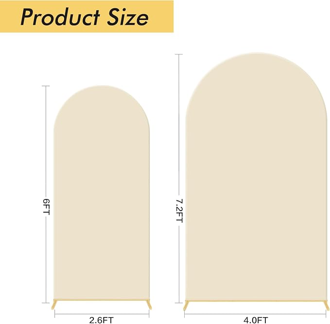 Gawicpy Wedding Arch Backdrop Stand Set Metal Arch Backdrop Stand with Wedding Arch Cover, Wedding Balloon Arch Backdrop Stand for Birthday, Baby Shower, Anniversary (Beige, 5.9FT+7.2FT)