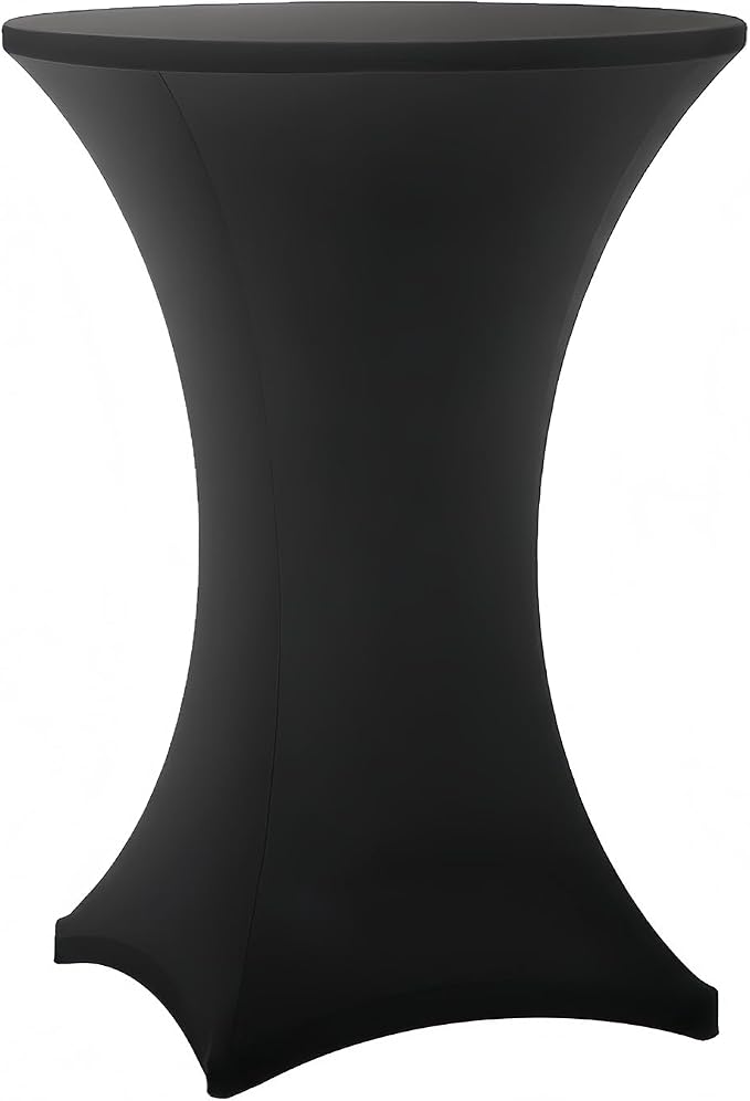 Cocktail Table Covers - 1 Pack 32x43 Inch Table Cloth - Black Fitted Stretch Spandex Round High Top Tablecloth for Party, Bar, Birthday, Pub, Banquet