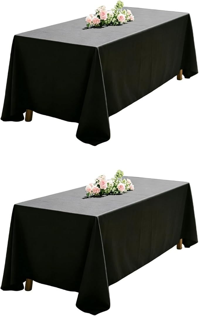 WIGENIUS 2 Pack Black Table Cloth Rectangle Tablecloths 60X126 Inch,Polyester Table Cloth for 8 Foot Rectangle Tables,Wrinkle Resistant Washable Fabric Table Covers for Party,Wedding Banquet