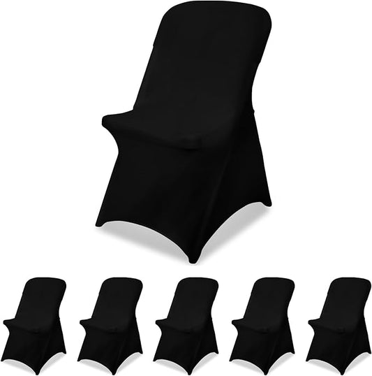 Black Chair Covers Stretch Folding Chair Covers Universal Spandex Fitted Chair Slipcovers for Wedding Dining Party Banquet Holidays Celebration Trade Show Craft Show Decoration (6 Pack)