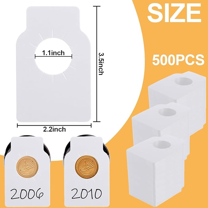 500 PCS Wine Bottle Tags for Cellar Collection, Wine Labels Plastic PVC Wine Hanging Labels Reusable Wine Tags for Bottles Name, Year, Tasting Notes Wine Racks Marker, Double Sided, White