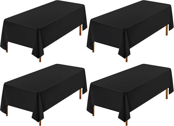 4 Pack Black Tablecloth - 60 x 102 Inch Rectangle, Wrinkle Resistant Washable Polyester Table Cover for Wedding, Dining Table, Buffet Parties and Camping
