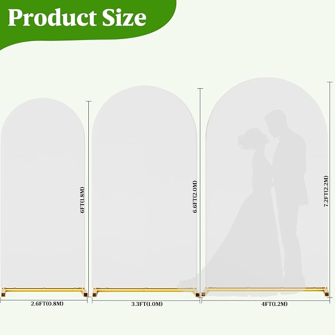 Arch Backdrop Stand with Cover Set, 7.2FT,6.6FT,6FT Gold Metal Wedding Arch for Ceremony, Heavy Duty Balloon Arch Stand with White Spandex Cover for Birthday Party, Baby Shower, Graduation