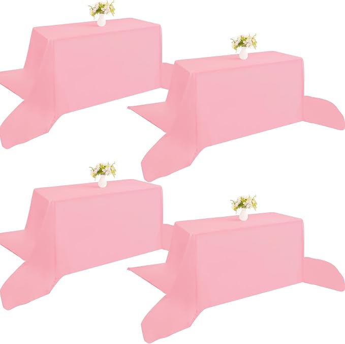 4 Pack Rectangle Tablecloth 90x156 Inch Washable Polyester Table Cover for Wedding Dining Table Buffet Parties Banquet Decoration（Pink）