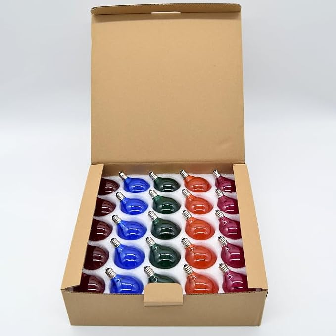Hometown Evolution, Inc. Box of 25 G50 Assorted Satin Pearl 2 Inch 7 Watt C7 (E12) 3/8" Base Replacement Bulbs