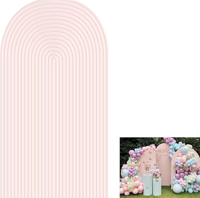 2D Printed Ripples Party Arch Covers Arched Backdrop Cover Stretchy Cover for Party Decoration Round Top Frame Spandex Cover (Light Pink459,5x2.2ft)