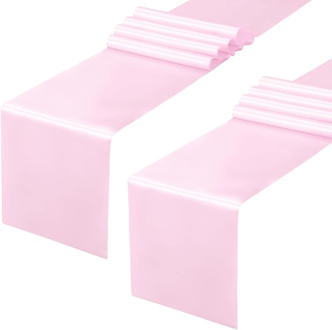 Horbaunal 2 Pack Light Pink Satin Table Runner 12 x 108 Inch, Smooth Table Runners for Wedding Banquets Birthday Party