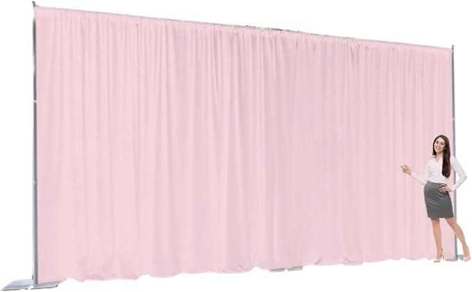Extra Wide Two Layers One Piece Trade Show Booth Backdrop, Pink, 20x10ft | Chiffon Tulle & Polyester, Extra Wide Blackout Curtains, Theatrical Backdrops