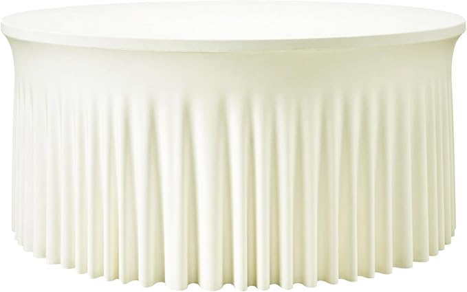 72 Inch Ivory Round Tablecloth – Washable Stretch Spandex Fitted Table Cover with Elastic Edge for 6FT Circular Table, Reusable Dining Tablecloth for Wedding, Banquet, Party, Buffet Decor