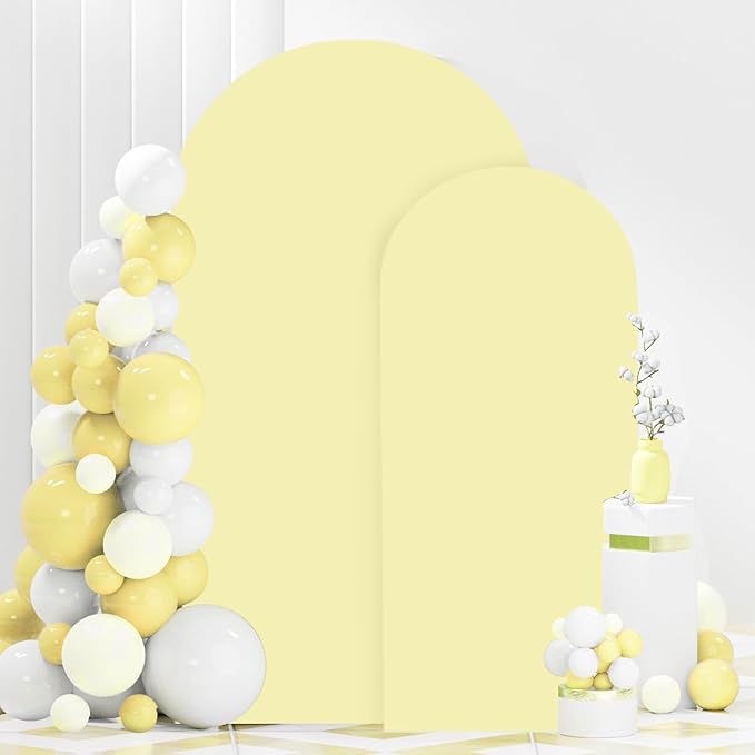 FANPROMS Arch Covers Set of 2 Yellow Wedding Arch Cover 6FT 7.2FT Arch Stand Cover for Wedding Party Spandex Arch Cover Stretchy Fabric Boho Backdrop Covers Set for Bridal Baby Shower Decoration