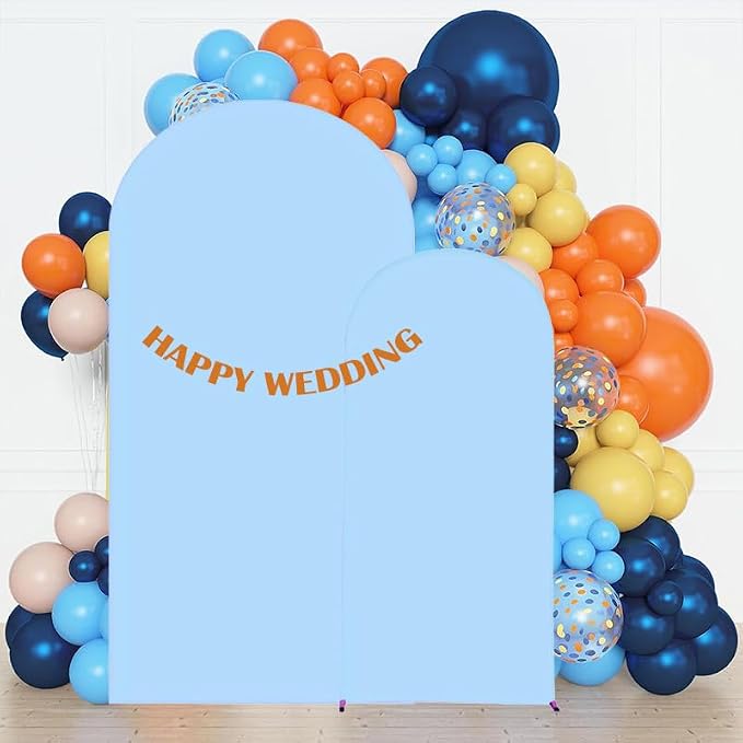 HAINARverS Set of 2 Wedding Arch Cover 6FT,7.2FT Spandex Fitted Stretchy Arch Stand Covers,2 Sided Round Top Chiara Backdrop Cover for Birthday Party Banquet Baby Shower Arch Decoration(Baby Blue)