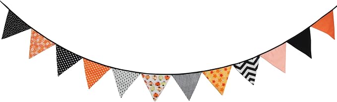 Halloween Pennant Banner, 1 Pack 12 Flags Vintage Halloween Banner Decor Fabric Bunting Flags Orange Garland Fall Decor