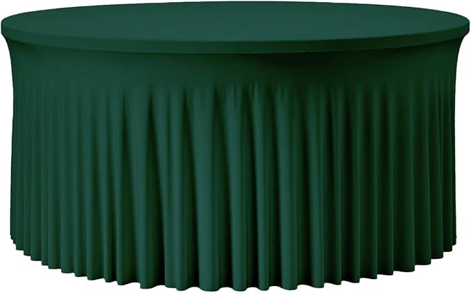 72 Inch Dark Green Round Tablecloth,Washable Stretchy Fitted Circular Table Cover with Elastic Edge for 6FT Round Table, Reusable Tablecloth for Wedding Banquet Party Birthday Buffet Dining